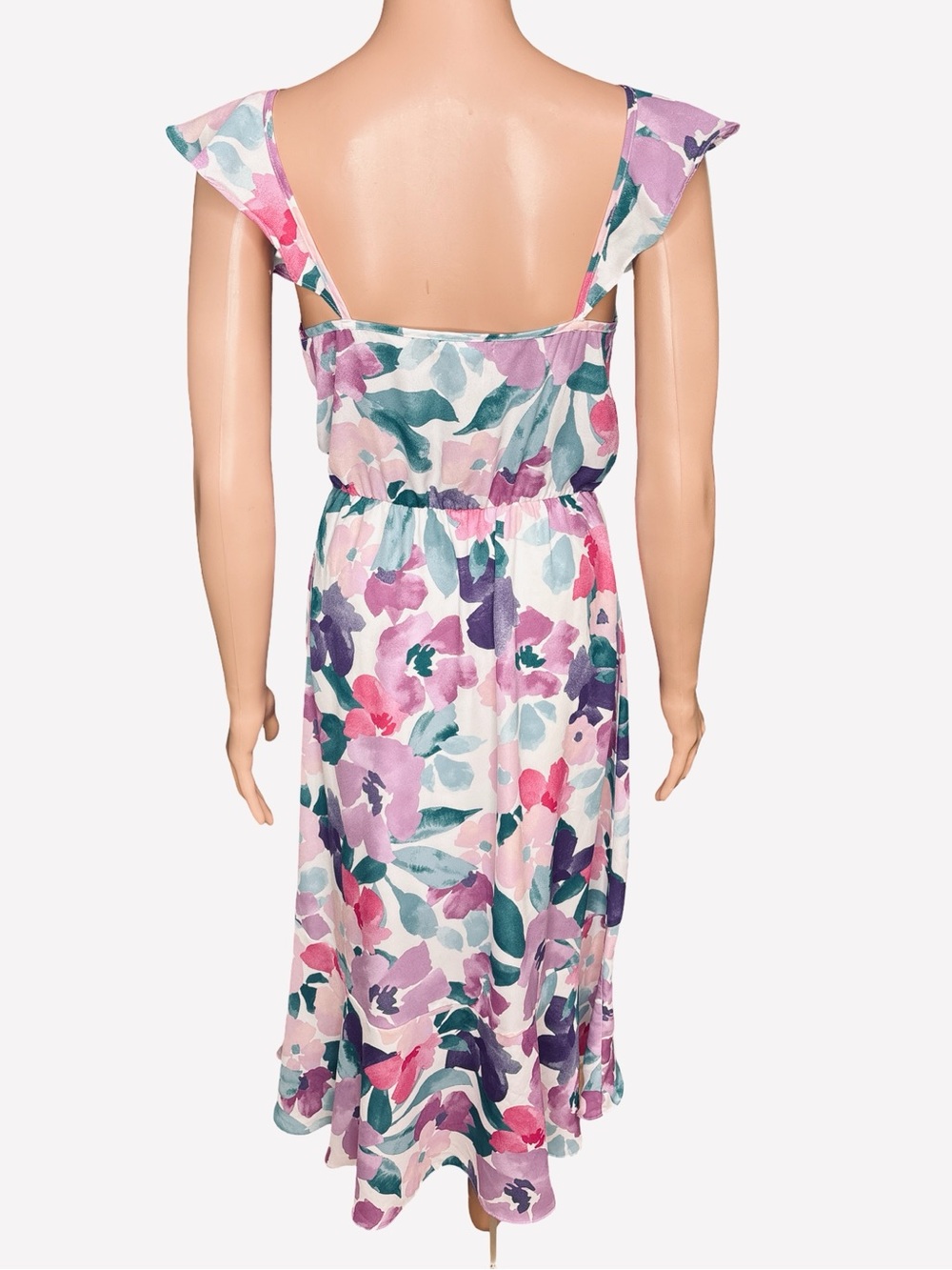 Socialite Pink Teal Floral Wrap Midi Dress Small - Picture 5 of 7